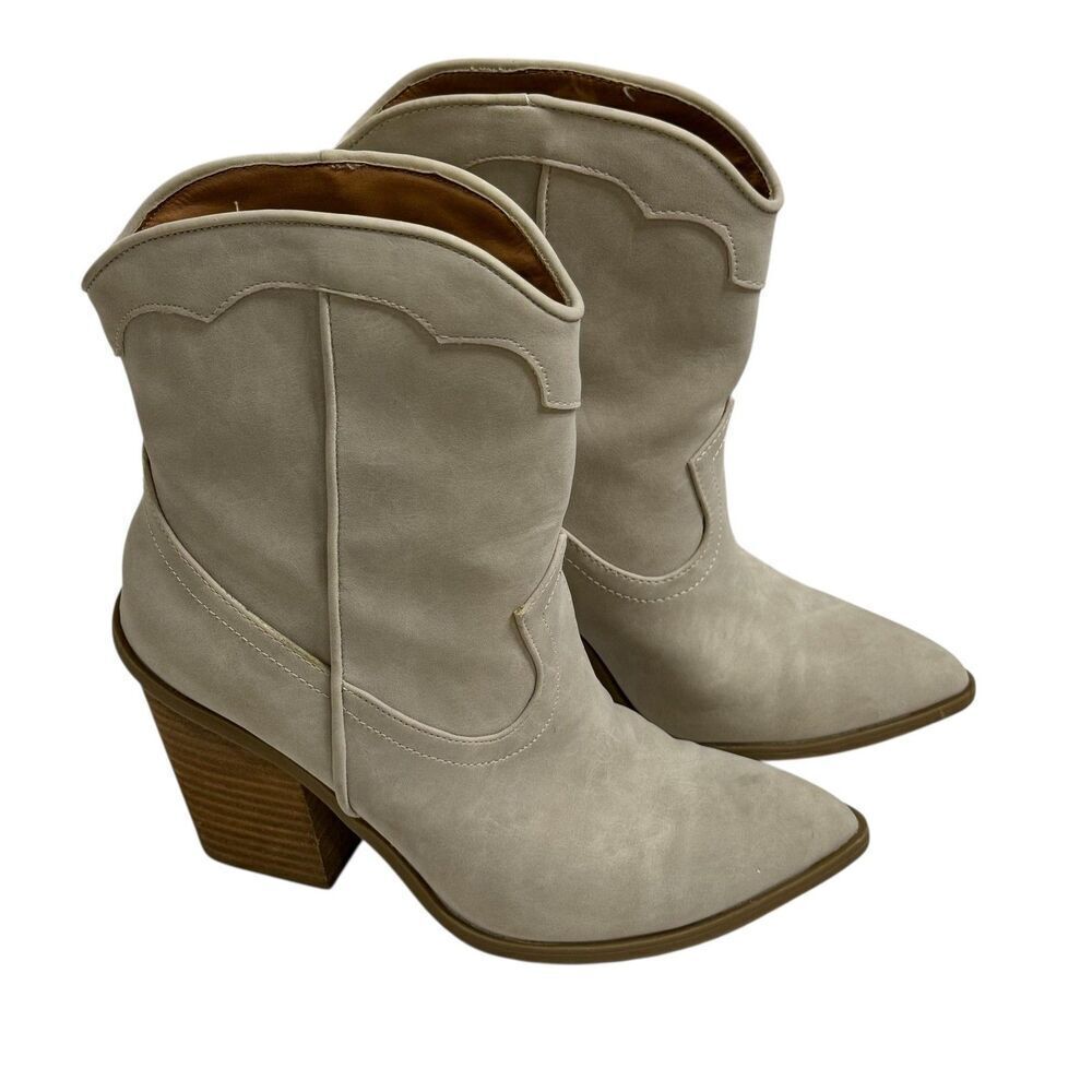 DV Dolce Vita Boots Womens Size 7 Beige Nikson Western Ankle Block Heel - Picture 3 of 7